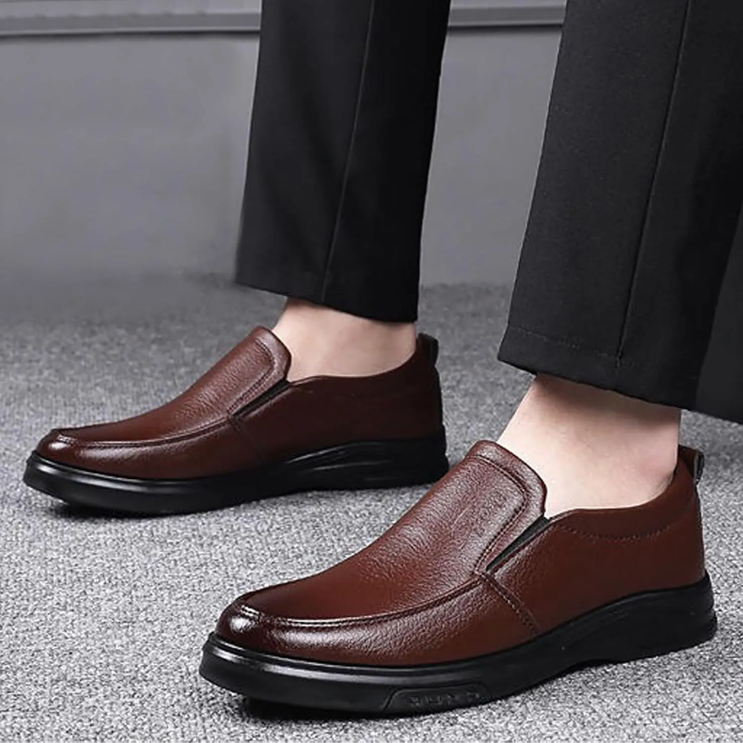Mens Arch Support Walking Leather Shoes Comfortable Business Formal Shoes Slip on Dress Loafers Thick Sole Oxfords Shoe Matte Leather Dress Shoe Men Daily Wokr Office Loafers Durbale
