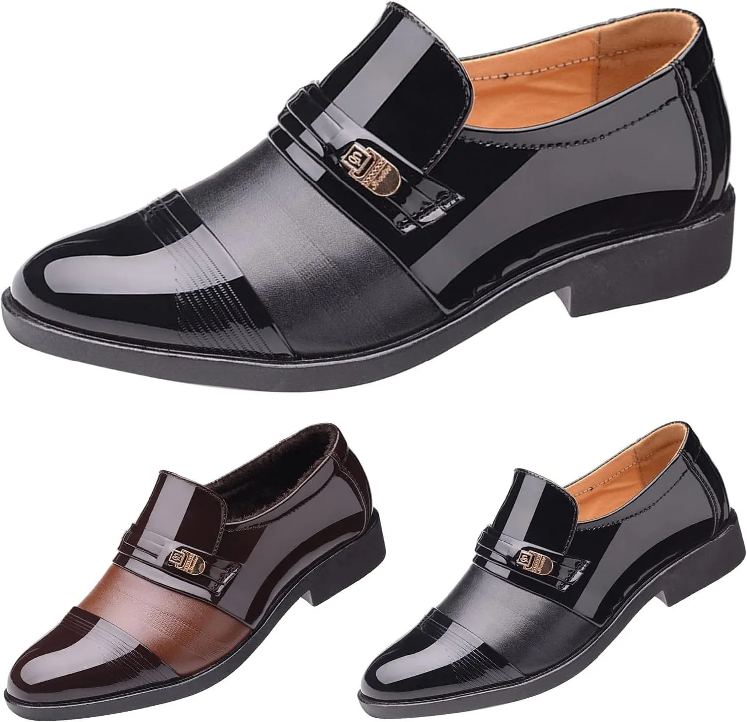 Mens Breathable Leather Shoes Formal Business Shoes for Men Low Heel Patent Leather Shoe Non Slip Arch Suppport Dress Footwear Comfortable Elegant Dating Shoe Man Durable Casual Footwear
