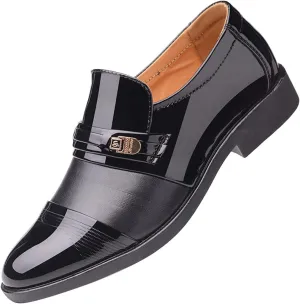 Mens Breathable Leather Shoes Formal Business Shoes for Men Low Heel Patent Leather Shoe Non Slip Arch Suppport Dress Footwear Comfortable Elegant Dating Shoe Man Durable Casual Footwear