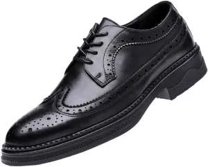 Men's Breathable Leather Wingtip Brogue Oxfords Fashion Classic Carved Lace Up Leather Low Heels Dress Shoes Genuine Cowhide Leather