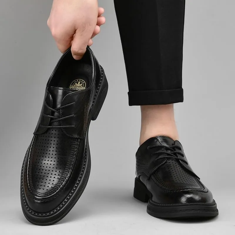 Men's Breathable Leather Wingtip Brogue Oxfords Summer Work Formal Oxford Shoes Fashion Comfort Luxury Soft