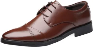 Men's Business Leather Shoes Formal Leather Shoes Breathable Pointed Toe Casual Leather Dress Shoe Social Lace Up Wedding Tuxedo Dress Shoes