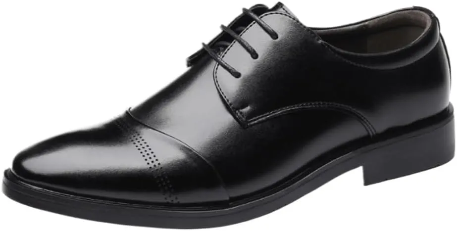 Men's Business Leather Shoes Formal Leather Shoes Breathable Pointed Toe Casual Leather Dress Shoe Social Lace Up Wedding Tuxedo Dress Shoes