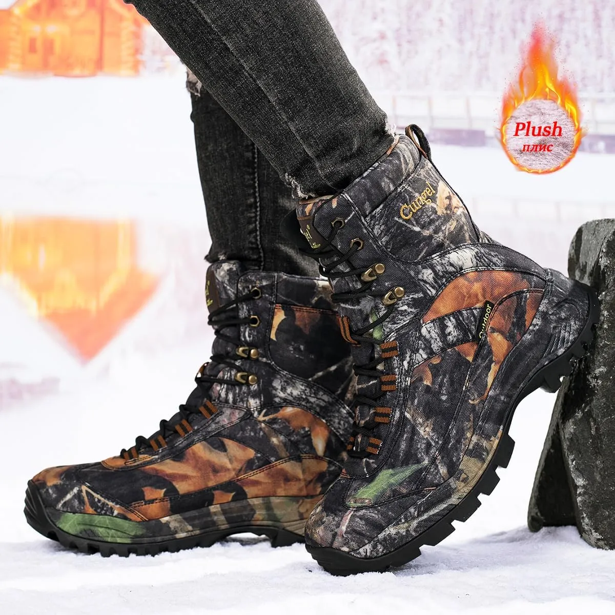 Men's Camo Hunting-Boot Waterproof Hiking Boots Anti-Slip Lightweight Breathable Durable Outdoor Shoes High-Cut Fishing Climbing Working Trekking