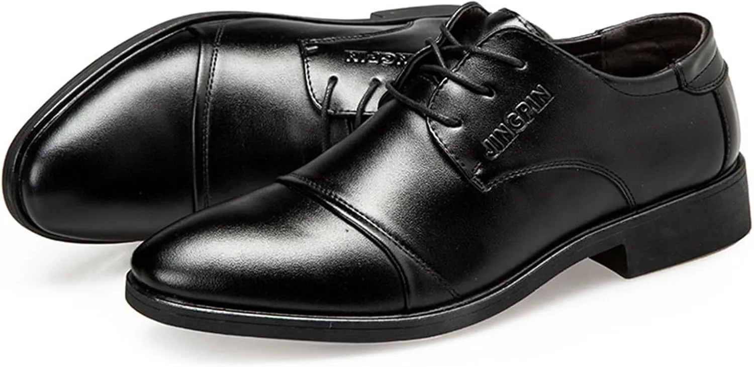 Mens Casual Cap Toe Leather Shoes Comfortable Business Formal Shoes for Men Low Heel Matte Leather Shoe Casual Office Dress Shoe Durable Daily Work Footwear Elegant Dating Boots Man