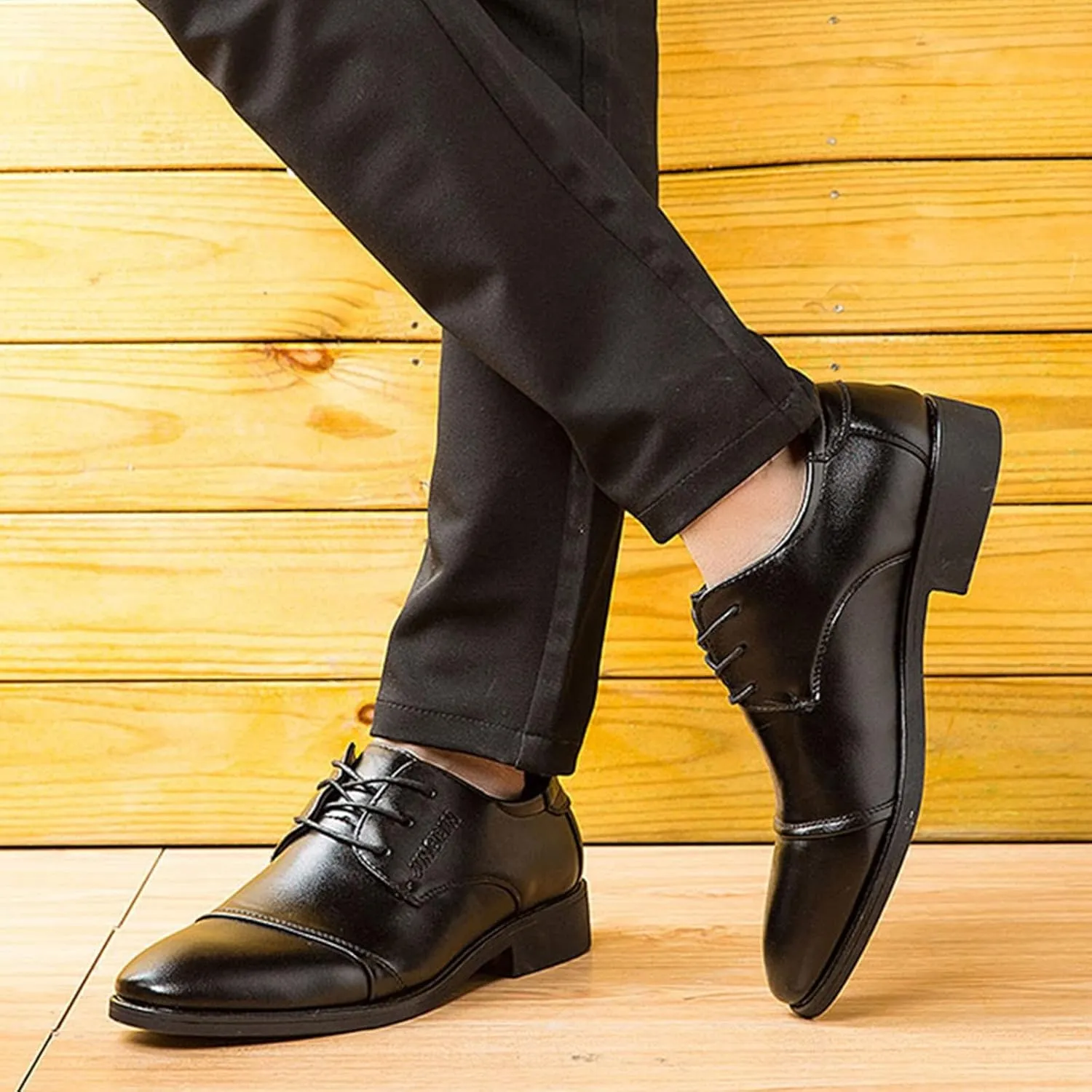 Mens Casual Cap Toe Leather Shoes Comfortable Business Formal Shoes for Men Low Heel Matte Leather Shoe Casual Office Dress Shoe Durable Daily Work Footwear Elegant Dating Boots Man