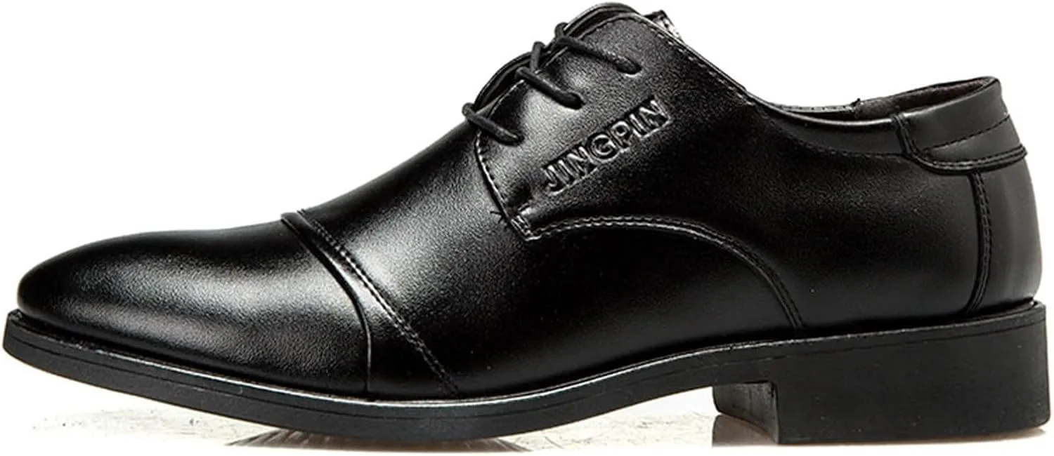 Mens Casual Cap Toe Leather Shoes Comfortable Business Formal Shoes for Men Low Heel Matte Leather Shoe Casual Office Dress Shoe Durable Daily Work Footwear Elegant Dating Boots Man