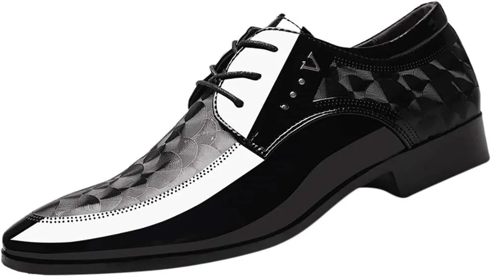 Men's Casual Pattern Oxfords Shoes Arch Support Walking Leather Shoes Formal Business Shoe Men Lace up Dress Shoe Fashion Dress Oxfords Comfortable Work Formal Footwear Low Heel Derby