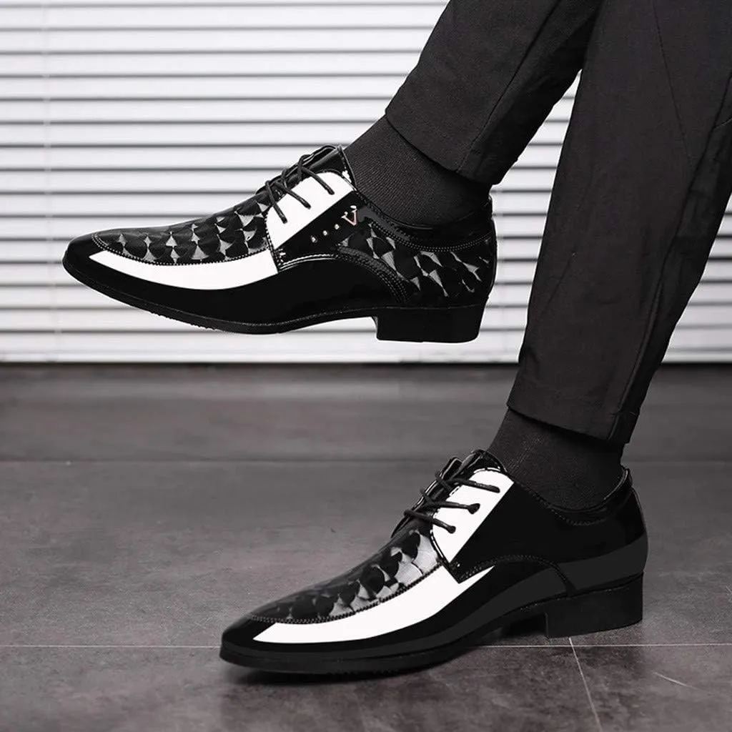 Men's Casual Pattern Oxfords Shoes Arch Support Walking Leather Shoes Formal Business Shoe Men Lace up Dress Shoe Fashion Dress Oxfords Comfortable Work Formal Footwear Low Heel Derby