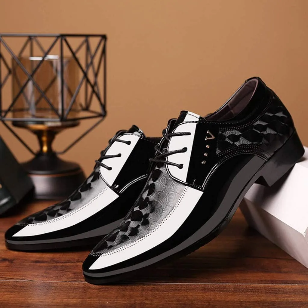Men's Casual Pattern Oxfords Shoes Arch Support Walking Leather Shoes Formal Business Shoe Men Lace up Dress Shoe Fashion Dress Oxfords Comfortable Work Formal Footwear Low Heel Derby