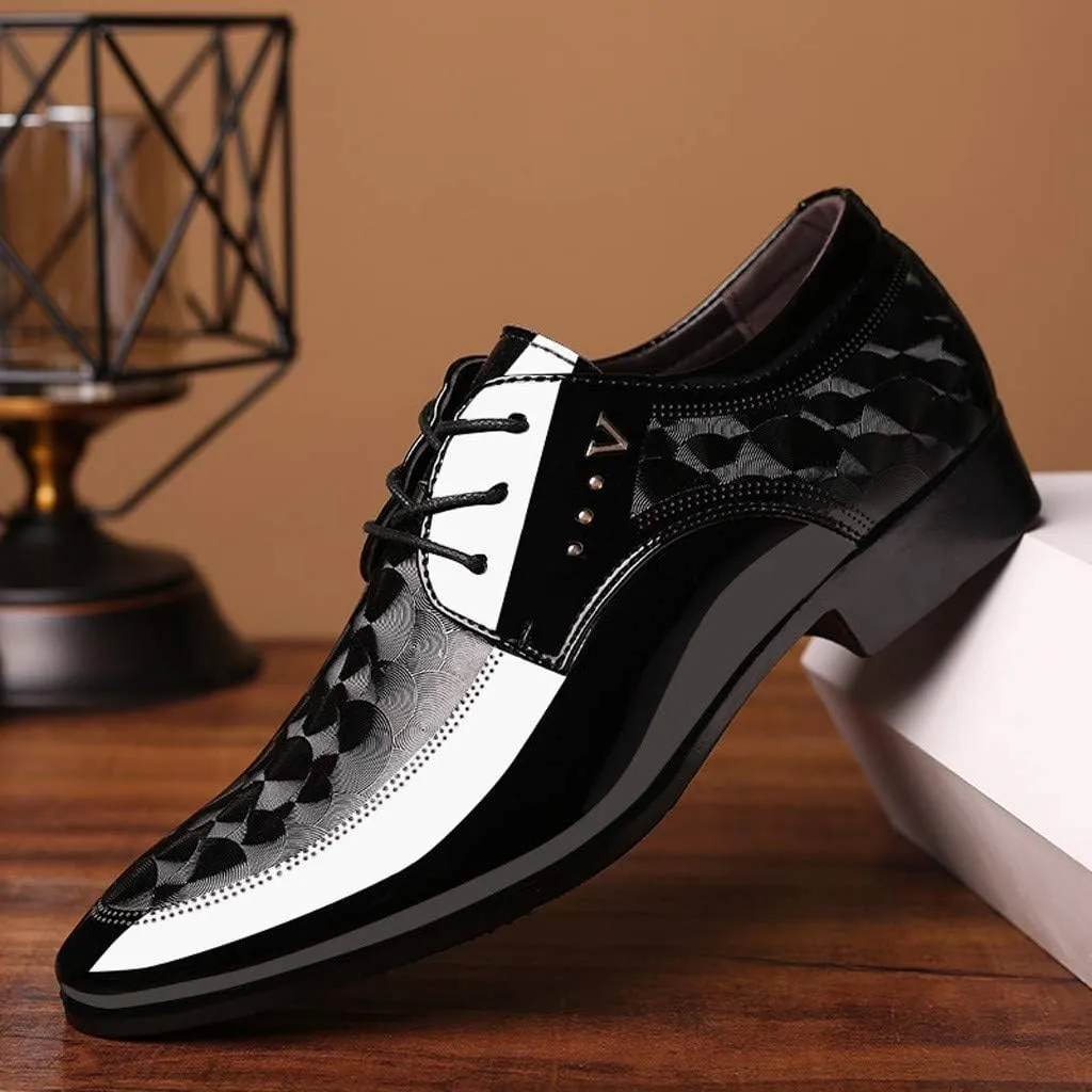 Men's Casual Pattern Oxfords Shoes Arch Support Walking Leather Shoes Formal Business Shoe Men Lace up Dress Shoe Fashion Dress Oxfords Comfortable Work Formal Footwear Low Heel Derby
