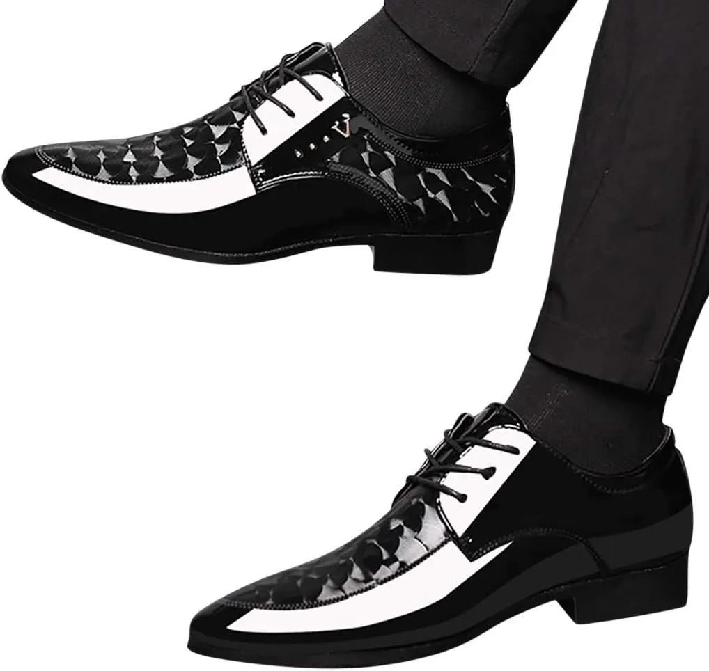Men's Casual Pattern Oxfords Shoes Arch Support Walking Leather Shoes Formal Business Shoe Men Lace up Dress Shoe Fashion Dress Oxfords Comfortable Work Formal Footwear Low Heel Derby