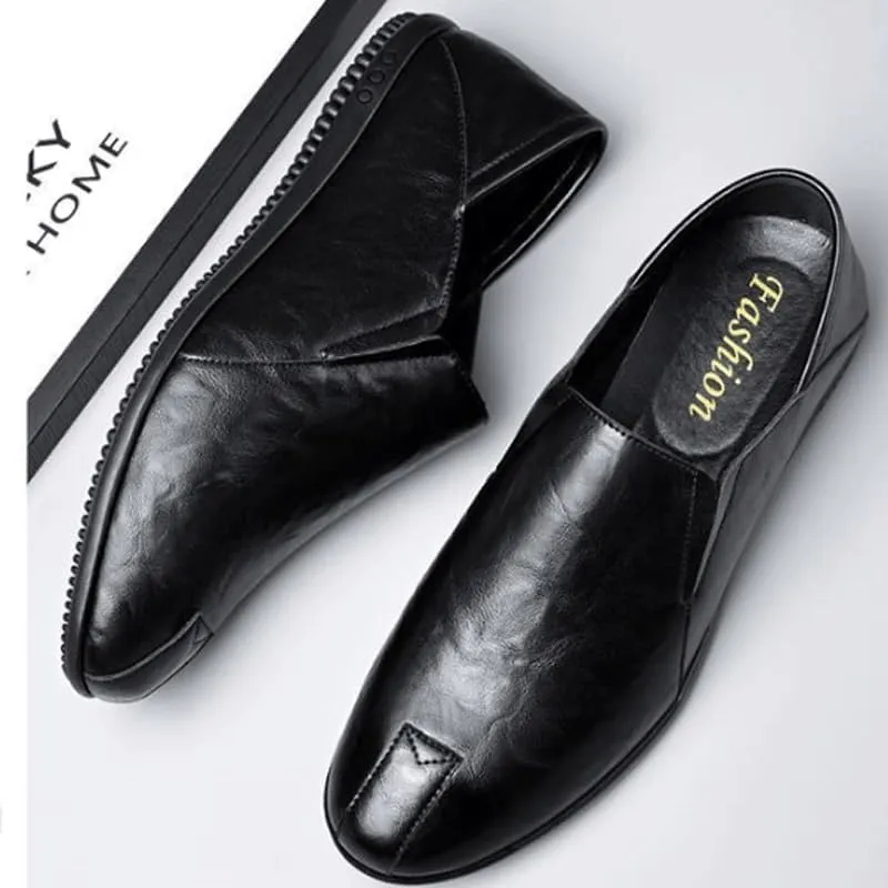 Men's Casual Slip On Leather Loafers Men's Trendy Solid Fashion Loafer Shoes Casual Summer Breathable Soft Sole Shoes