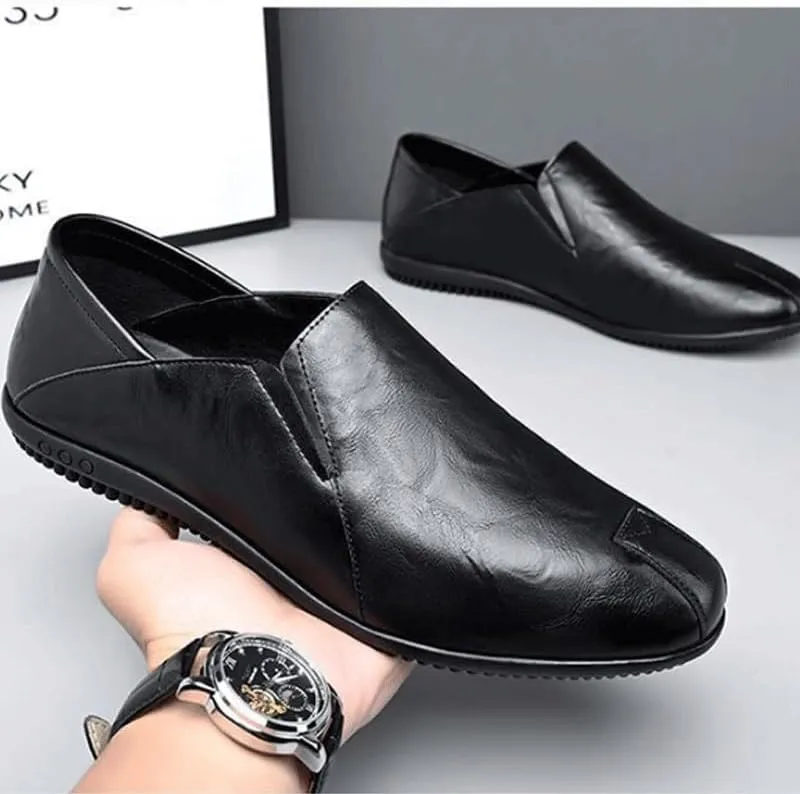 Men's Casual Slip On Leather Loafers Men's Trendy Solid Fashion Loafer Shoes Casual Summer Breathable Soft Sole Shoes