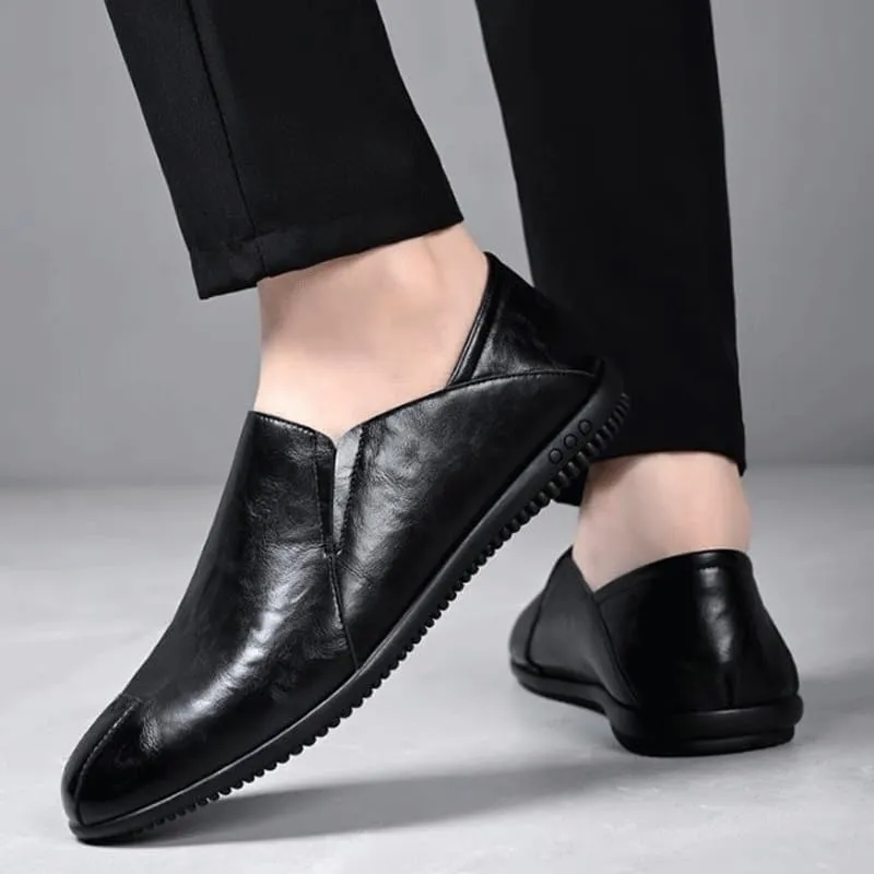 Men's Casual Slip On Leather Loafers Men's Trendy Solid Fashion Loafer Shoes Casual Summer Breathable Soft Sole Shoes