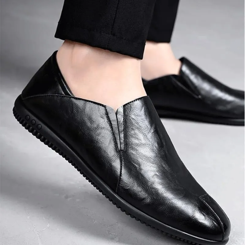 Men's Casual Slip On Leather Loafers Men's Trendy Solid Fashion Loafer Shoes Casual Summer Breathable Soft Sole Shoes