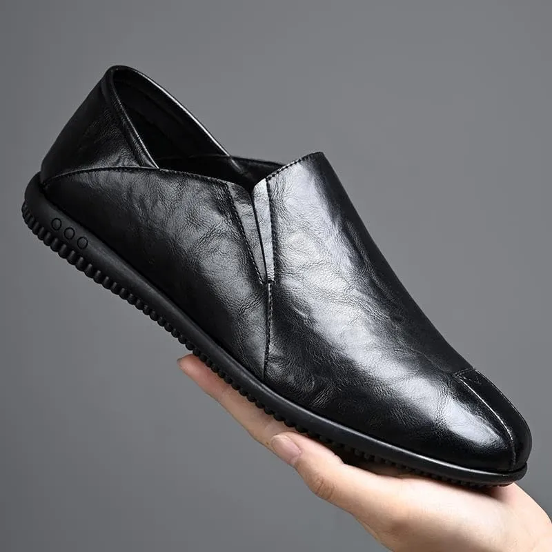 Men's Casual Slip On Leather Loafers Men's Trendy Solid Fashion Loafer Shoes Casual Summer Breathable Soft Sole Shoes