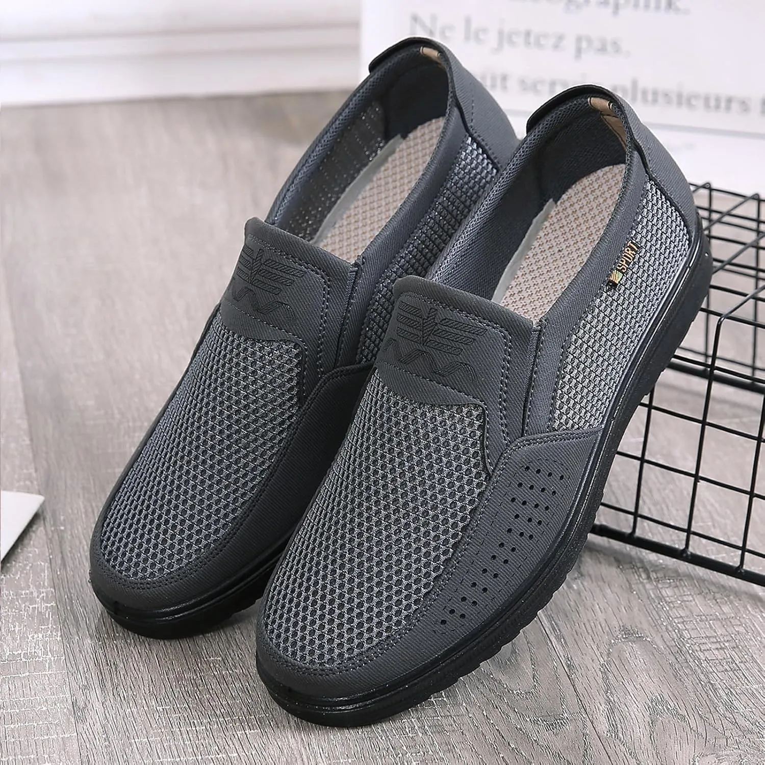 Men's Casual Slip-on Loafers Boat Shoes Lightweight Comfortable Wide Width Soft Sole Walking Shoes Mesh Dad Hiking Shoes Soft Sneakers