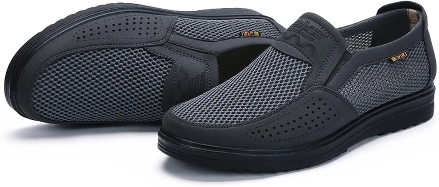 Men's Casual Slip-on Loafers Boat Shoes Lightweight Comfortable Wide Width Soft Sole Walking Shoes Mesh Dad Hiking Shoes Soft Sneakers