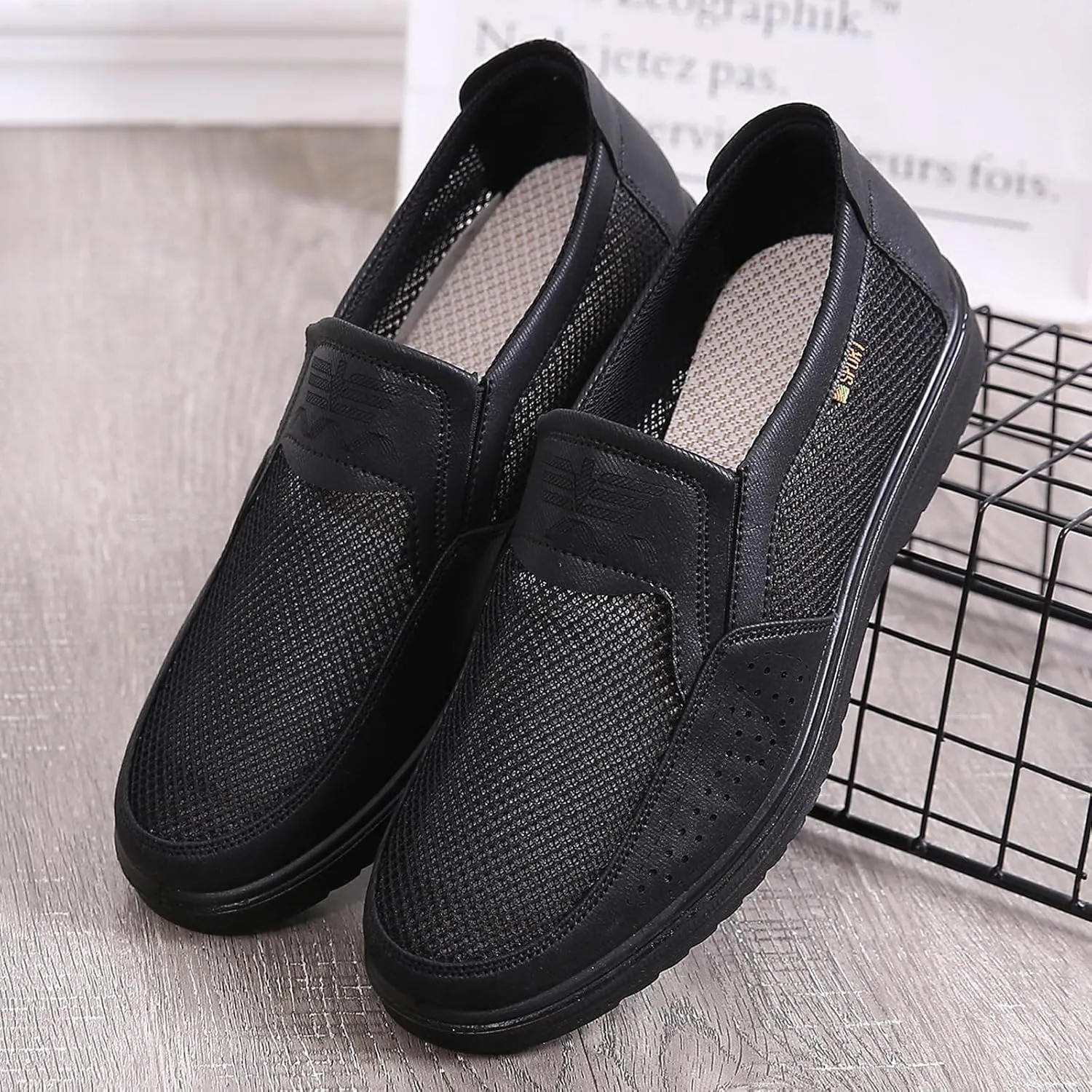 Men's Casual Slip-on Loafers Boat Shoes Lightweight Comfortable Wide Width Soft Sole Walking Shoes Mesh Dad Hiking Shoes Soft Sneakers