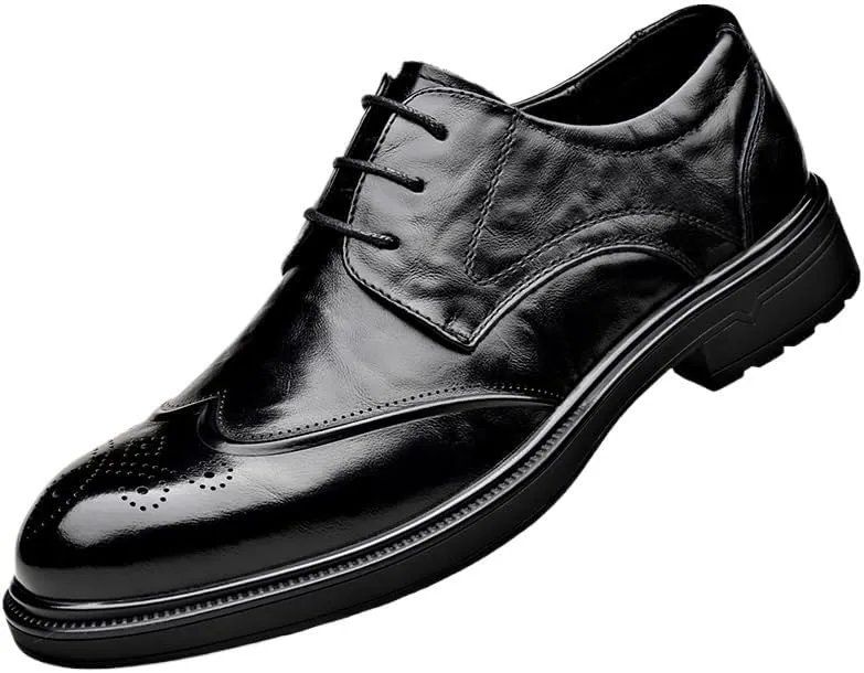 Men's Casual Wedding Faux Patent Leather Derby Shoes Mens Fashion Pointed Toe Lace Up Business Tuxedo Shoes