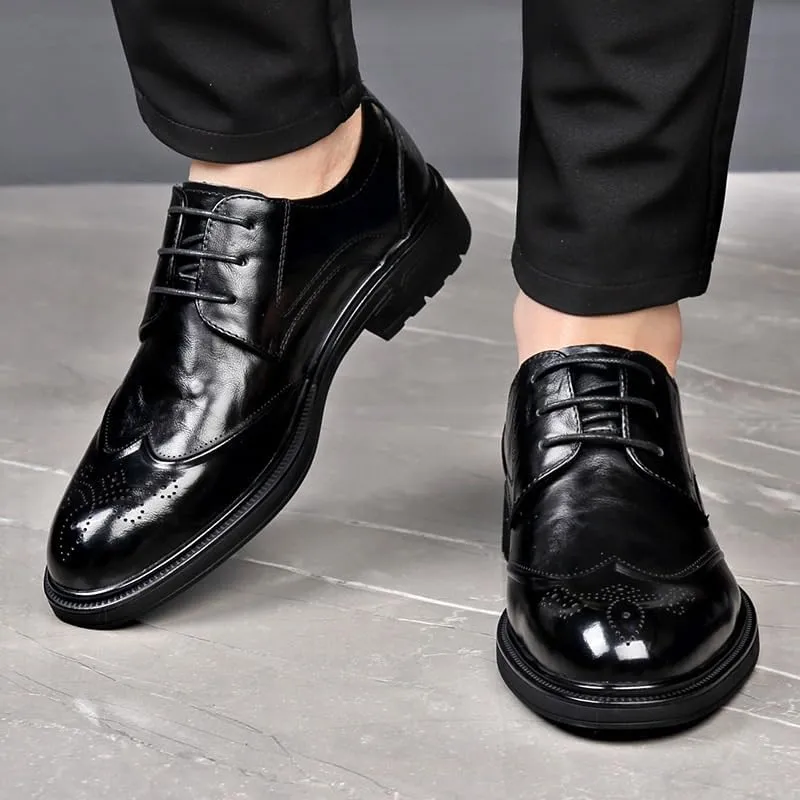 Men's Casual Wedding Faux Patent Leather Derby Shoes Mens Fashion Pointed Toe Lace Up Business Tuxedo Shoes