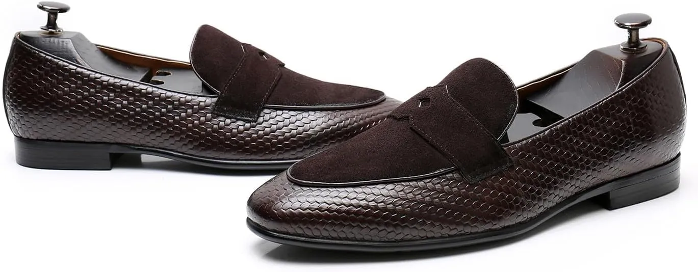 Mens Causal Dress Shoes Slip On Penny Loafers Genunie Leather Fashion Modern Mocasines Prom Wedding Business Suit Shoes Tuxedo Shoes for Men