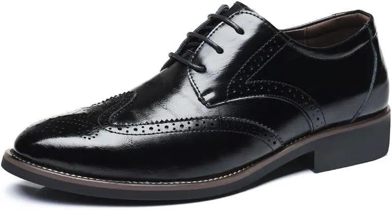 Men's Classic Formal Business Lace-up Leather Shoes Black Simple Breathable Dress Shoes Luxury Wingtip Oxford