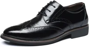 Men's Classic Formal Business Lace-up Leather Shoes Black Simple Breathable Dress Shoes Luxury Wingtip Oxford