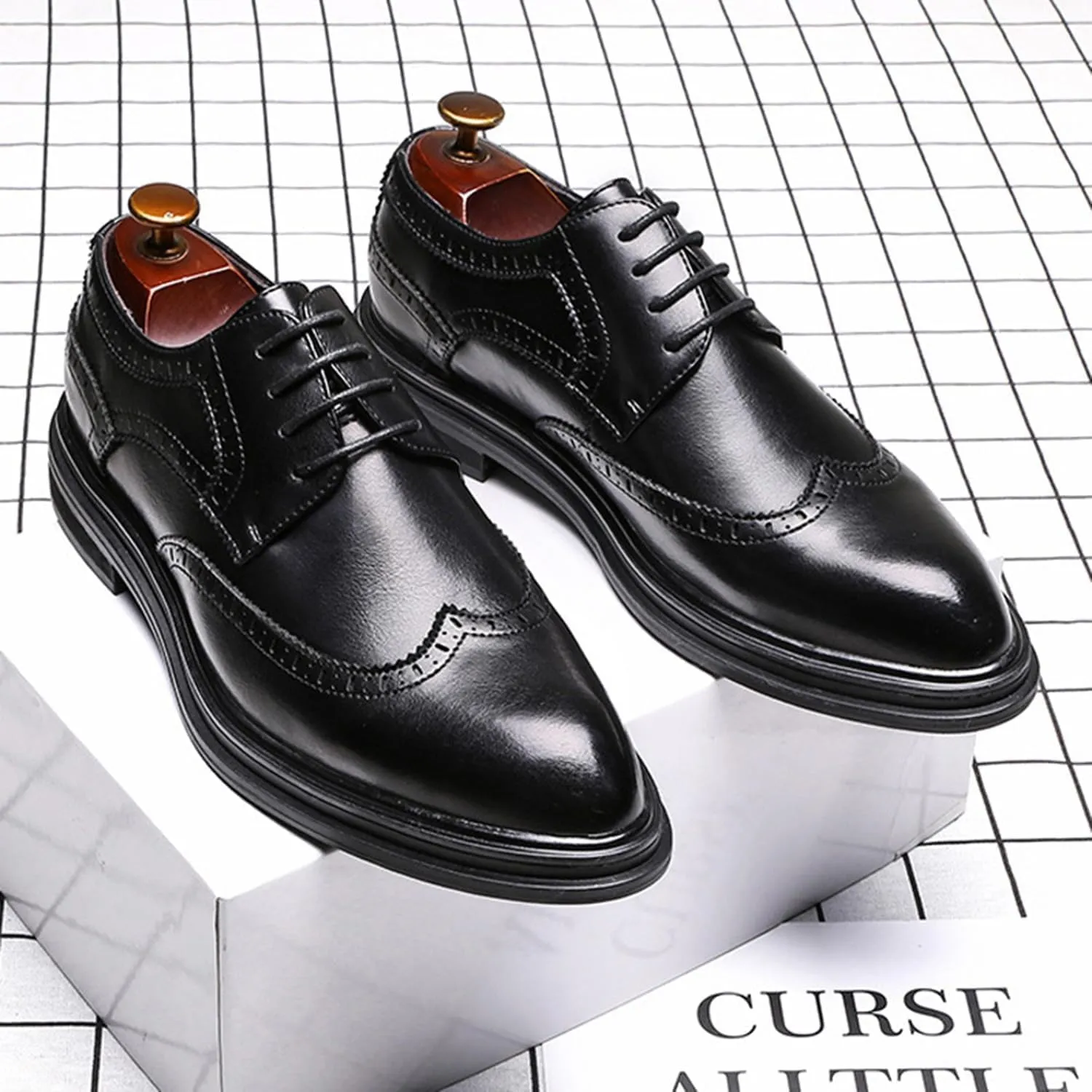 Mens Classic Lace up Dress Shoes Stylish Brogues Formal Oxford Business Shoes for Men