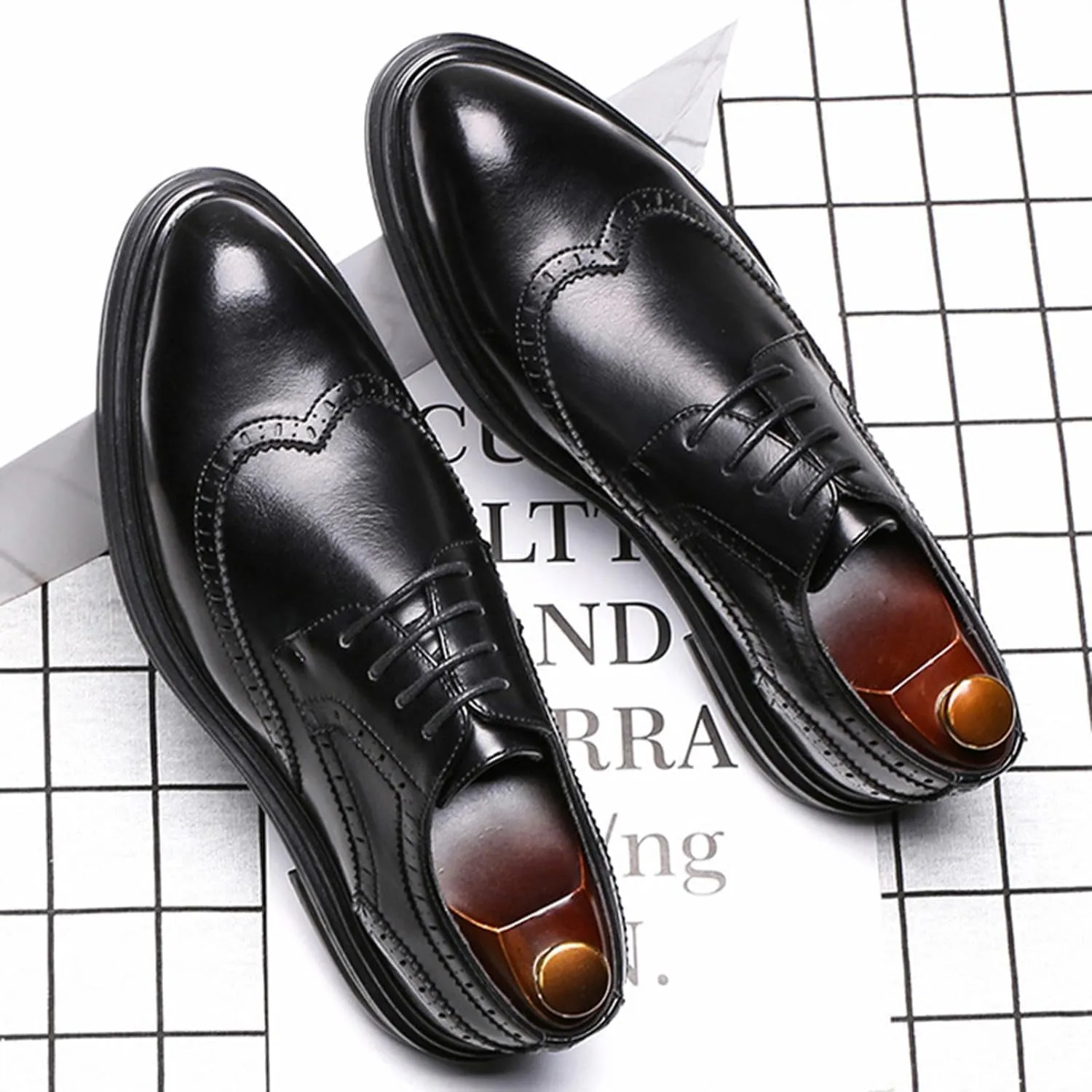 Mens Classic Lace up Dress Shoes Stylish Brogues Formal Oxford Business Shoes for Men