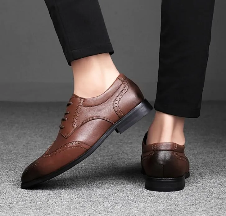 Mens Derby Shoes Footwear Pointed Toe Mens Classic Formal Oxford Lace Up Wedding Pointed Toe Dress Shoes Non Slip Casual Business Work Formal Shoes(Brown,9)