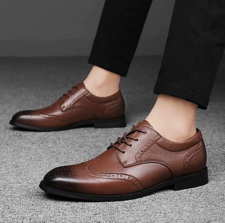 Mens Derby Shoes Footwear Pointed Toe Mens Classic Formal Oxford Lace Up Wedding Pointed Toe Dress Shoes Non Slip Casual Business Work Formal Shoes(Brown,9)