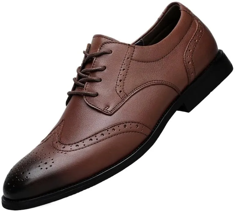 Mens Derby Shoes Footwear Pointed Toe Mens Classic Formal Oxford Lace Up Wedding Pointed Toe Dress Shoes Non Slip Casual Business Work Formal Shoes(Brown,9)