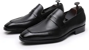 Men's Dress Leather Shoes Formal Oxford Shoes for Men Round Toe Casual Business Leather Shoes Comfortable Wedding Shoes Slip On Leather Driving Shoes,Black,7US/39EU