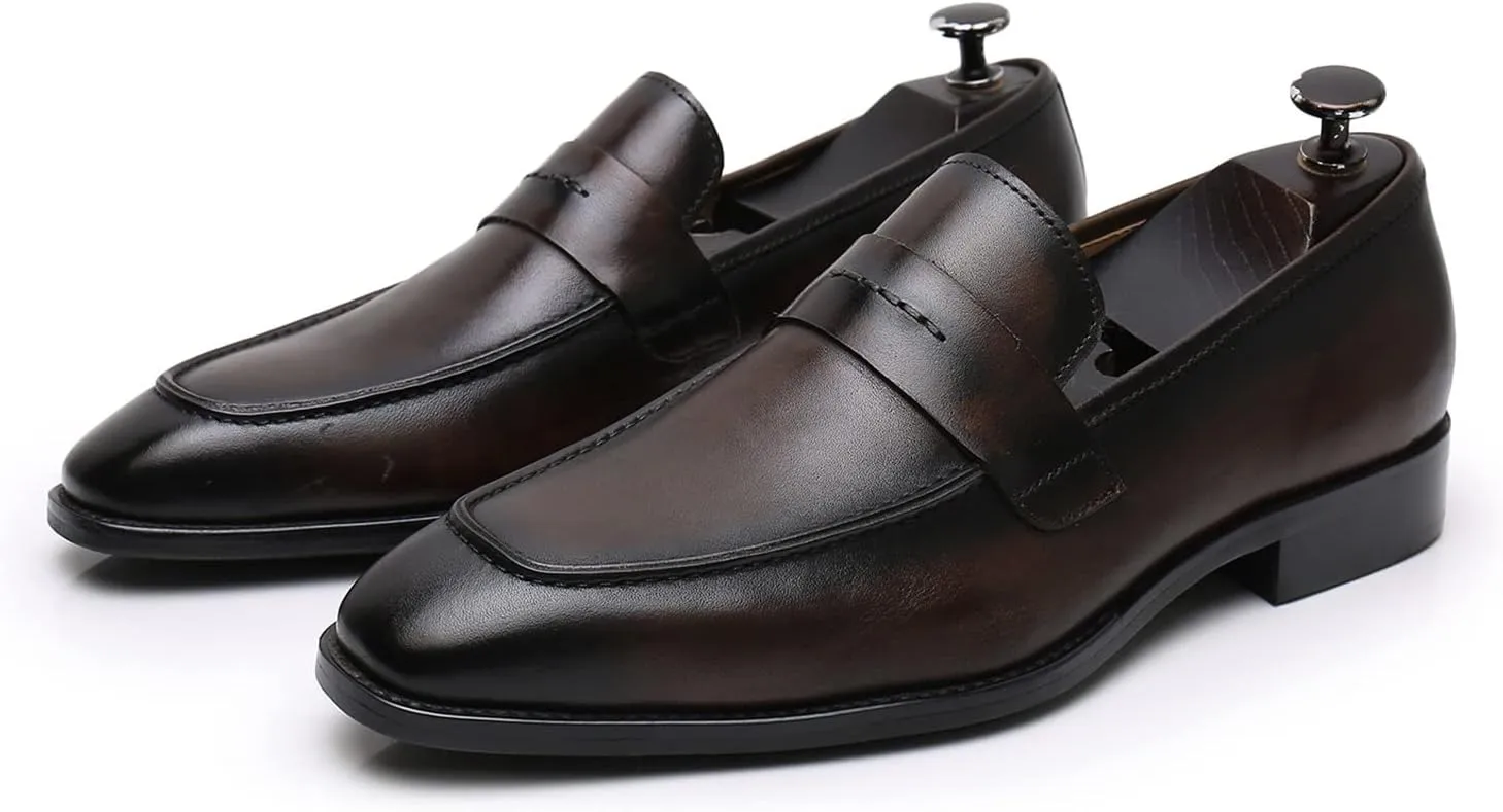 Men's Dress Leather Shoes Formal Oxford Shoes for Men Round Toe Casual Business Leather Shoes Comfortable Wedding Shoes Slip On Leather Driving Shoes,Brown,6.5US/38EU