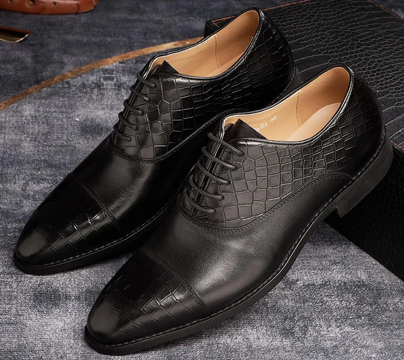 Mens Dress Shoes Formal Oxfords Genuine Leather Pointed Derby Fashion Prom Wedding Business Casual Suit Shoes Comfortable Tuxedo Shoes for Men