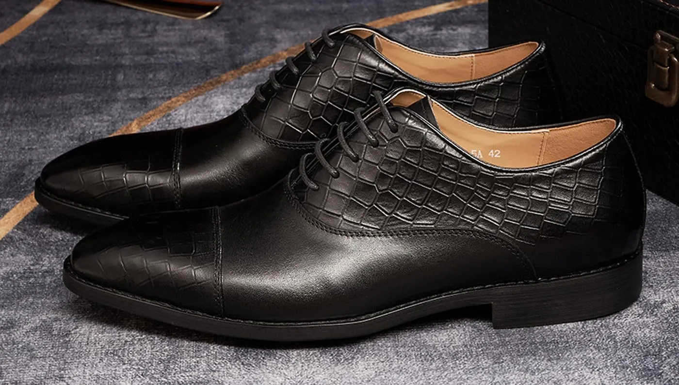 Mens Dress Shoes Formal Oxfords Genuine Leather Pointed Derby Fashion Prom Wedding Business Casual Suit Shoes Comfortable Tuxedo Shoes for Men