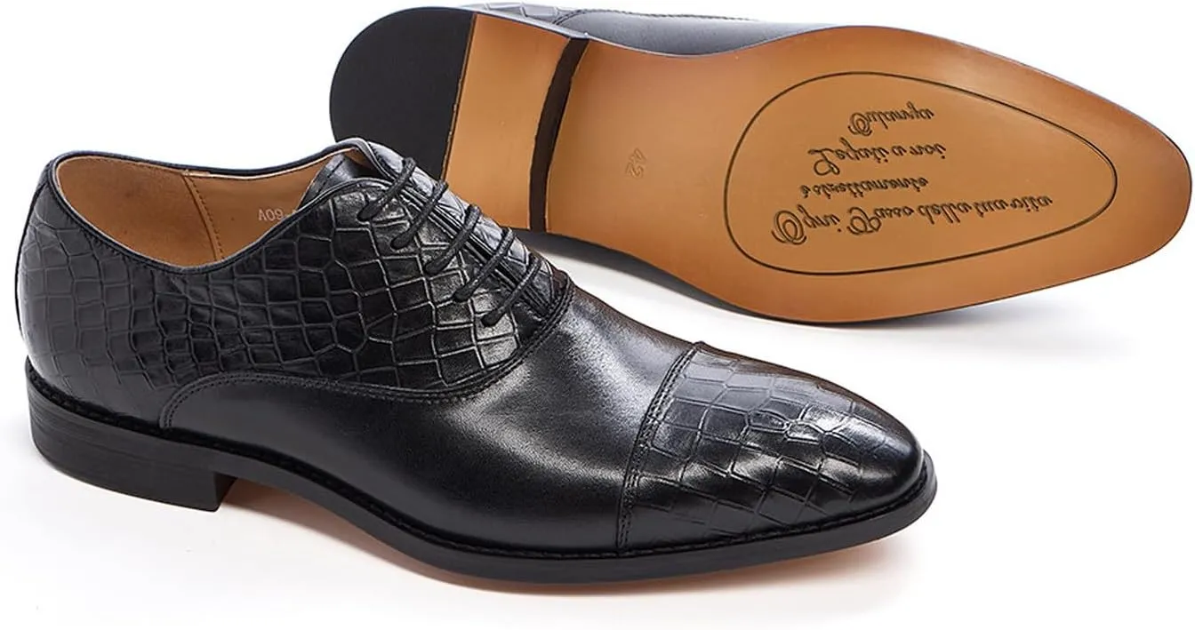 Mens Dress Shoes Formal Oxfords Genuine Leather Pointed Derby Fashion Prom Wedding Business Casual Suit Shoes Comfortable Tuxedo Shoes for Men