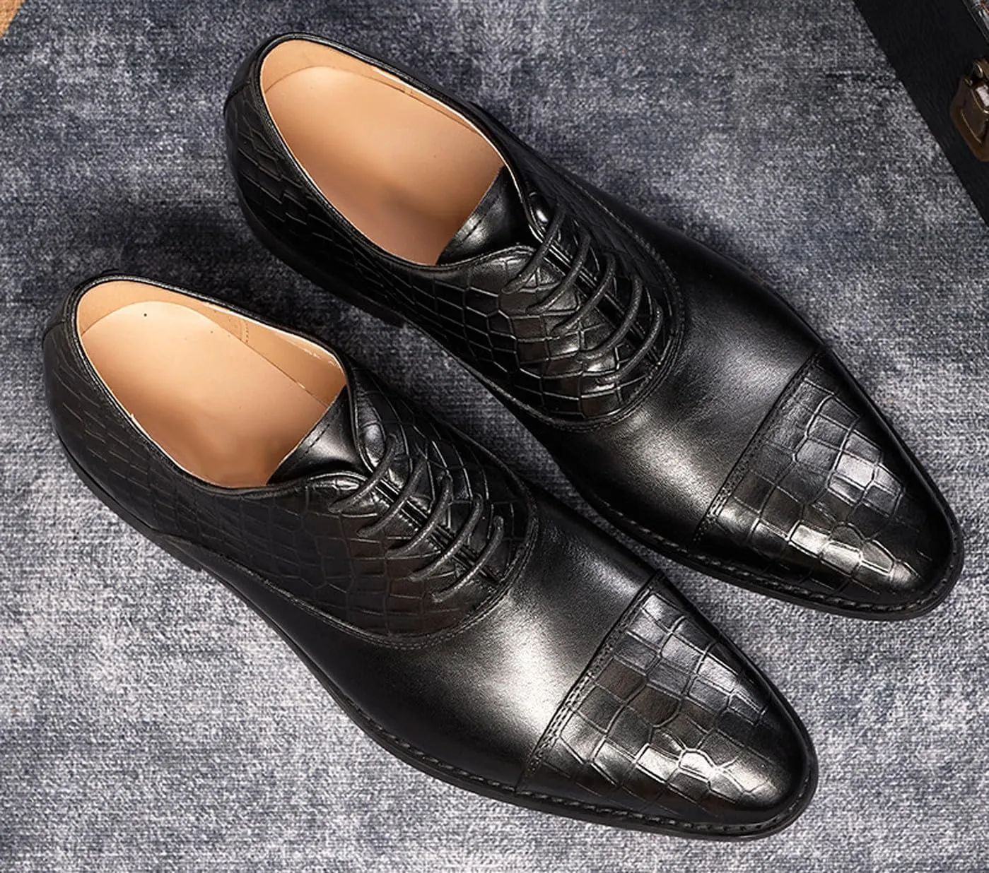 Mens Dress Shoes Formal Oxfords Genuine Leather Pointed Derby Fashion Prom Wedding Business Casual Suit Shoes Comfortable Tuxedo Shoes for Men