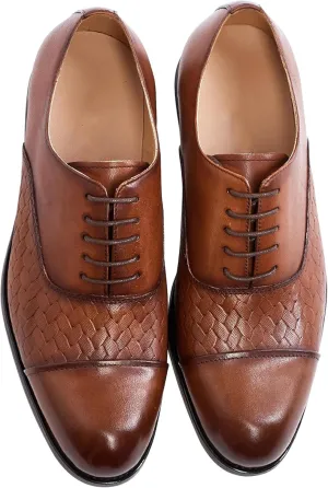 Mens Dress Shoes Formal Oxfords Genunie Leather Cap Toe Weave Texture Modern Derby Fashion Prom Wedding Business Casual Suit Shoes Tuxedo Shoes for Men