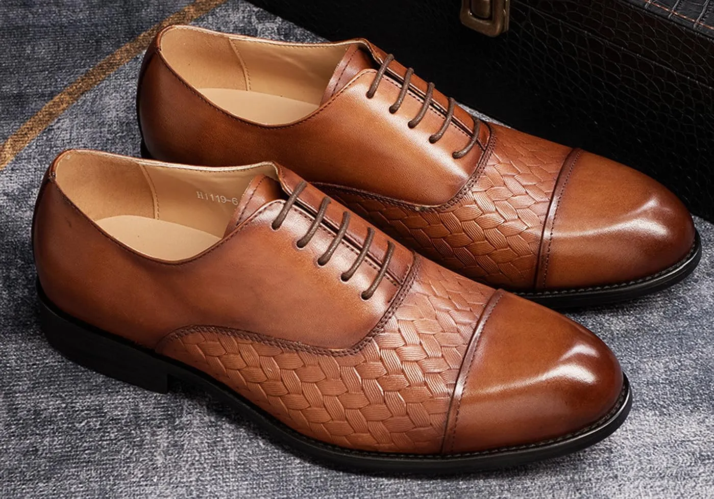 Mens Dress Shoes Formal Oxfords Genunie Leather Cap Toe Weave Texture Modern Derby Fashion Prom Wedding Business Casual Suit Shoes Tuxedo Shoes for Men