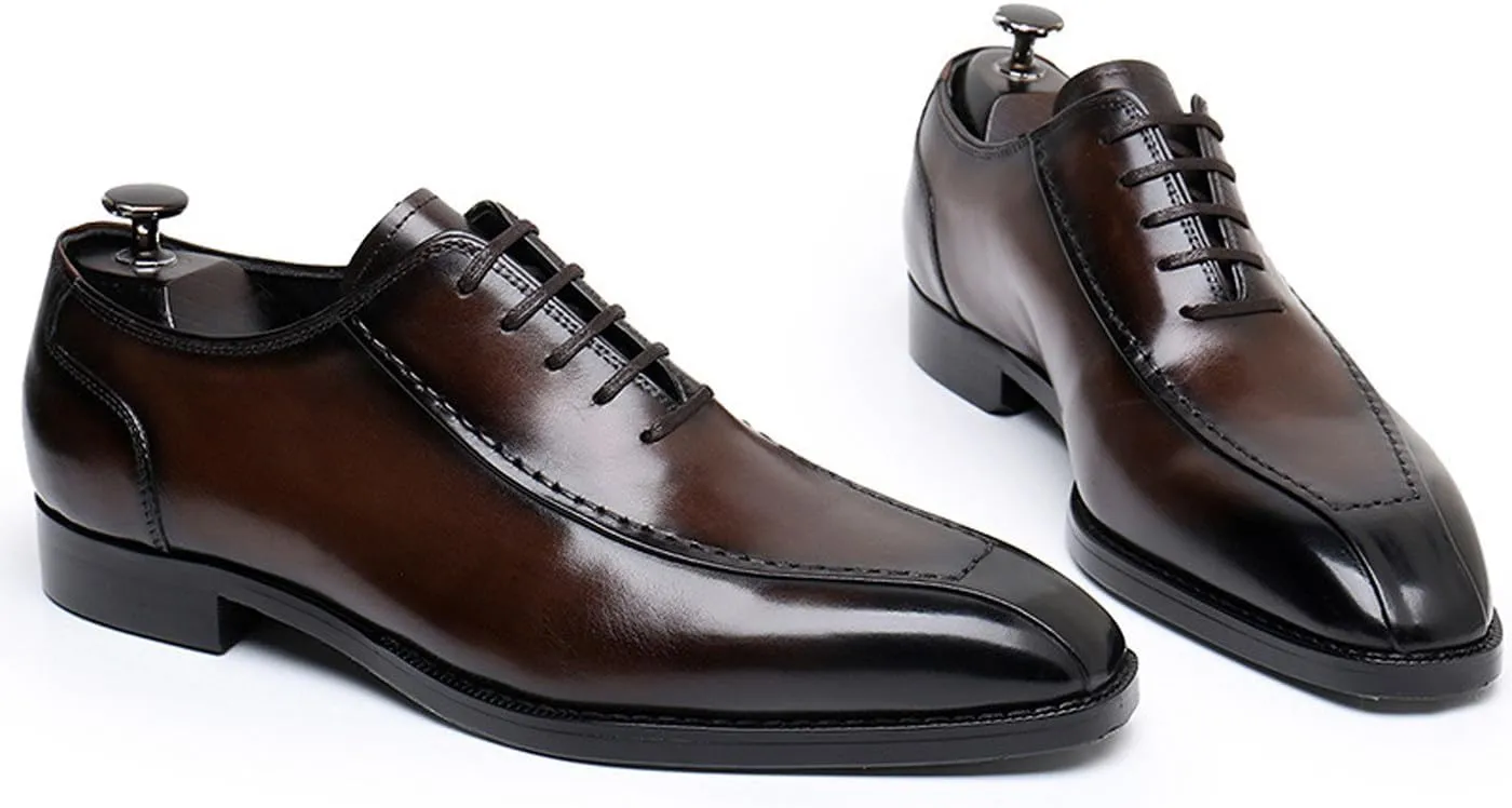 Mens Dress Shoes Formal Oxfords Genunie Leather Modern Plain Toe Oxford Fashion Prom Wedding Derby Business Casual Suit Shoes Tuxedo Shoes for Men