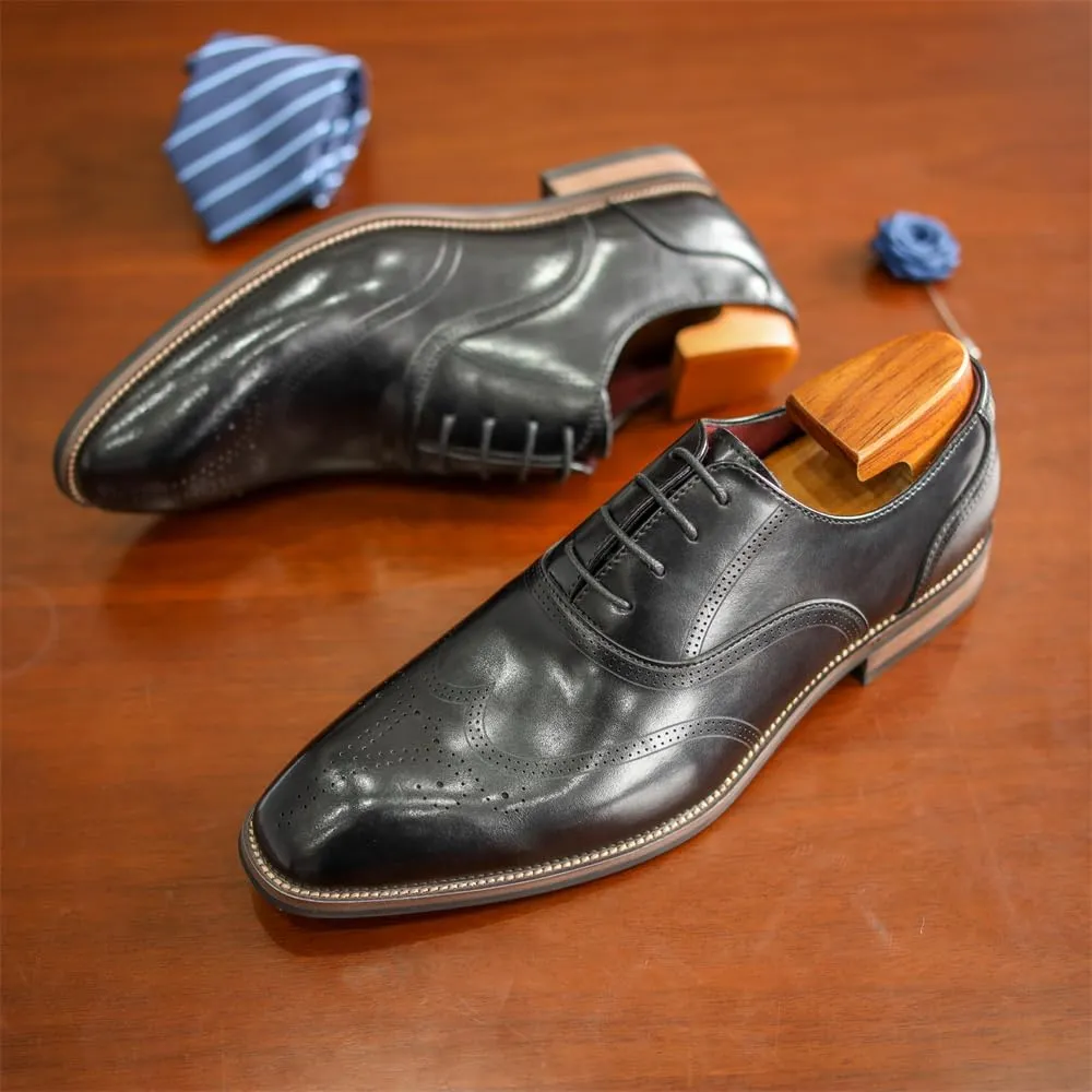 Men's Dress Shoes Leather Formal Business Oxford Derby Shoes Brogue Wingtip Retro Dress Shoes