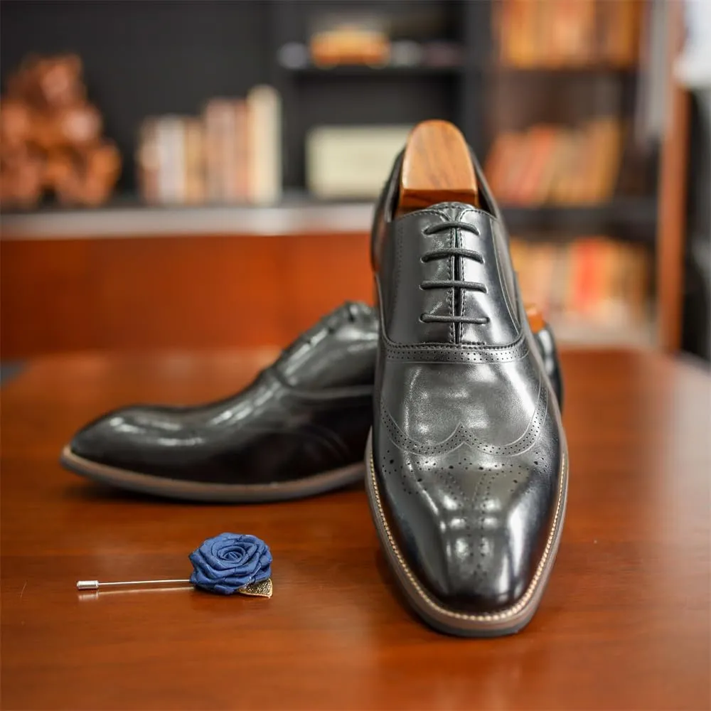 Men's Dress Shoes Leather Formal Business Oxford Derby Shoes Brogue Wingtip Retro Dress Shoes