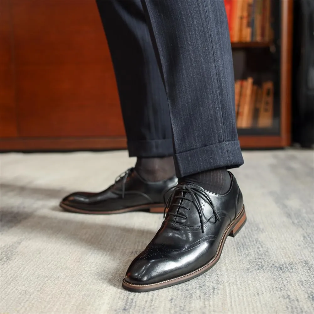 Men's Dress Shoes Leather Formal Business Oxford Derby Shoes Brogue Wingtip Retro Dress Shoes