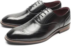 Men's Dress Shoes Leather Formal Business Oxford Derby Shoes Brogue Wingtip Retro Dress Shoes