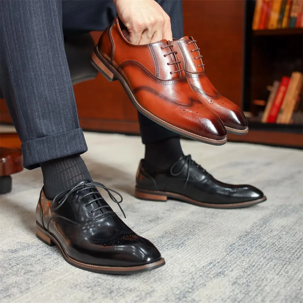 Men's Dress Shoes Leather Formal Business Oxford Derby Shoes Brogue Wingtip Retro Dress Shoes