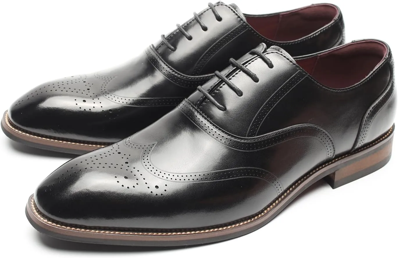 Men's Dress Shoes Leather Formal Business Oxford Derby Shoes Brogue Wingtip Retro Dress Shoes