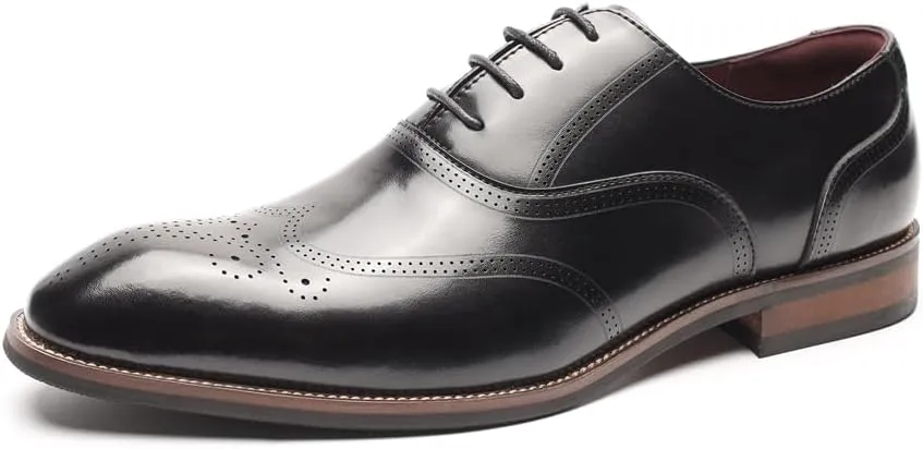 Men's Dress Shoes Leather Formal Business Oxford Derby Shoes Brogue Wingtip Retro Dress Shoes